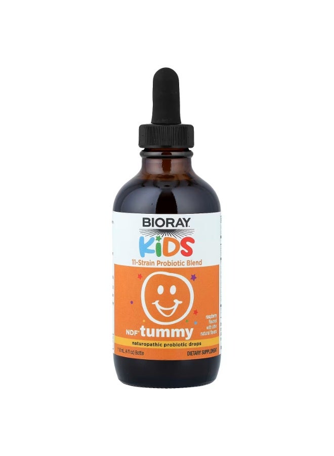 BIORAY Kids, NDF® Tummy, 11-Strain Probiotic Blend, Raspberry, 4 fl oz (118 ml) - Image 1