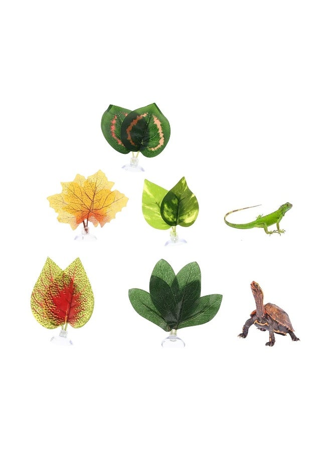 Reptile Plants Leaves, 5Pcs Artificial Plants, Terrarium Plants Habitat Decoration Accessories Decorate Grass Leaf with Suction Cup for Gecko Snake Tortoise, Decorative Landscaping Simulation Plant - Image 1