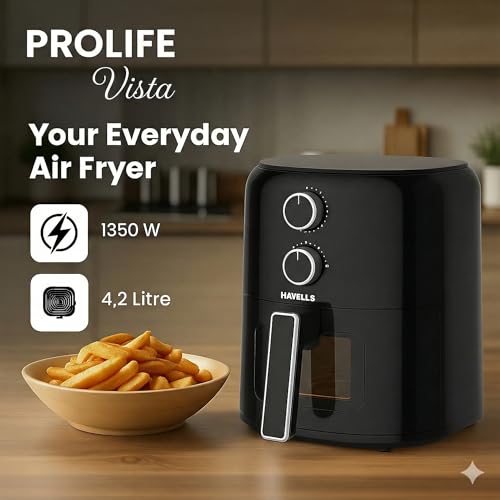 Havells Prolife VISTA Air Fryer 4.2 L | Aero Crisp Technology for Air Circulation | See Through Window | Non-Stick Silicon Coated Basket |Auto Shut-Off | Adjustable Temperature and Time (Black) - Image 3