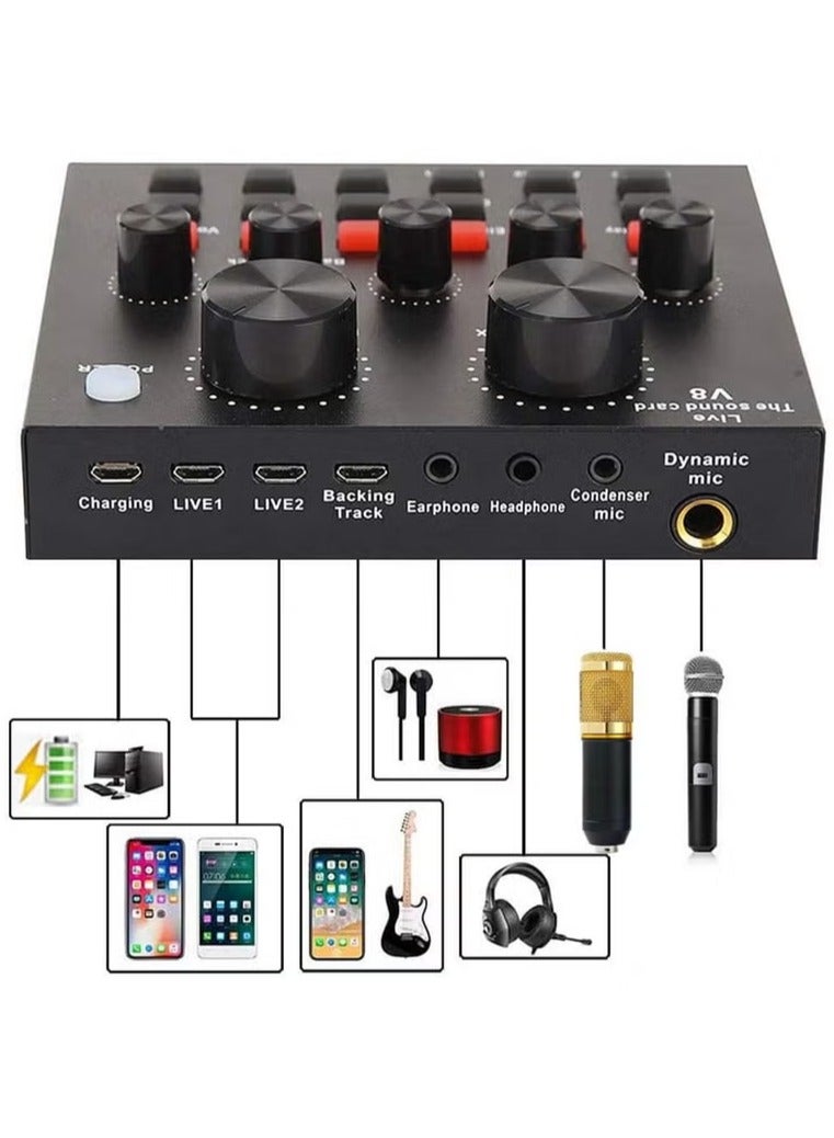 جهاز مزج الصوت المحمول V8s، بطاقة صوتية حية لتسجيل الموسيقى والبث الغنائي - Image 3