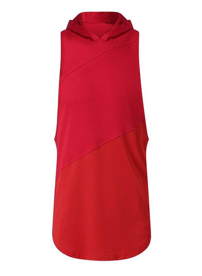 Loquat Hooded Long Loose Sleeveless T-Shirt Red  - Image 1