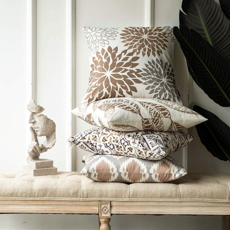 Phantoscope Set of 4 New Living Series Leaf Geometric Throw Decorative Pillow Cover Cushion Cover, Coffee, 22 x 22 inches, 55 x 55 cm - Image 2