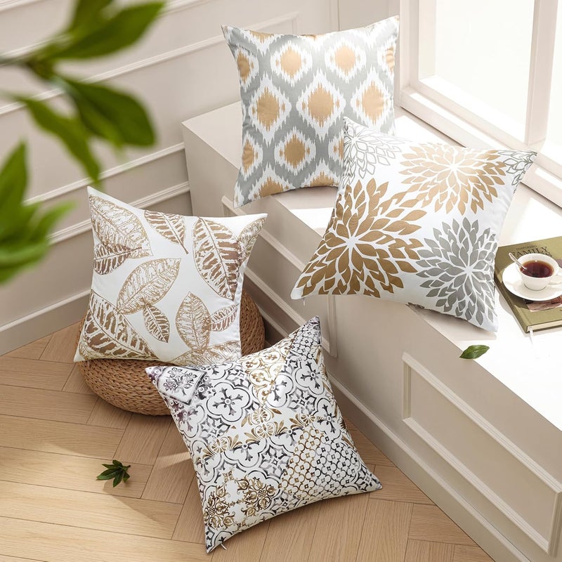 Phantoscope Set of 4 New Living Series Leaf Geometric Throw Decorative Pillow Cover Cushion Cover, Coffee, 22 x 22 inches, 55 x 55 cm - Image 1