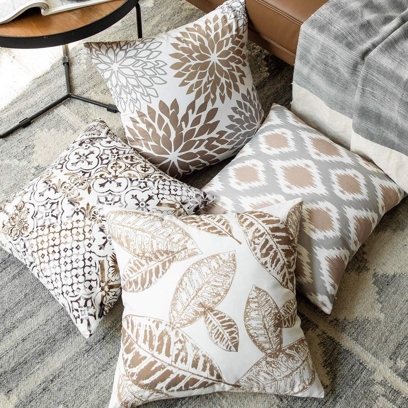 Phantoscope Set of 4 New Living Series Leaf Geometric Throw Decorative Pillow Cover Cushion Cover, Coffee, 22 x 22 inches, 55 x 55 cm - Image 3