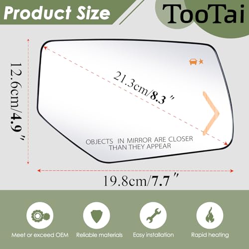 Tootai Passenger Side Replacement Mirror Glass Compatible with Chevy & GMC Vehicles, Suburban, Tahoe 2015-2020, Yukon, Yukon XL 2015-2020, Heated with Blind Spot Detection, w/o auto dimming, 22976556, RH - Image 5