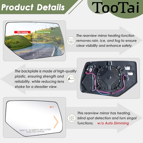 Tootai Passenger Side Replacement Mirror Glass Compatible with Chevy & GMC Vehicles, Suburban, Tahoe 2015-2020, Yukon, Yukon XL 2015-2020, Heated with Blind Spot Detection, w/o auto dimming, 22976556, RH - Image 4