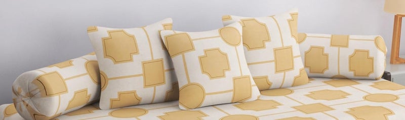 SHOMES Pure Cotton Printed Diwan Set Covers 6 Pieces for Living Room 1 Single Bed Sheet with 3 Cushion Covers 2 Bolster Covers Color Beige Size Standard Set of 6 Pcs - Image 3