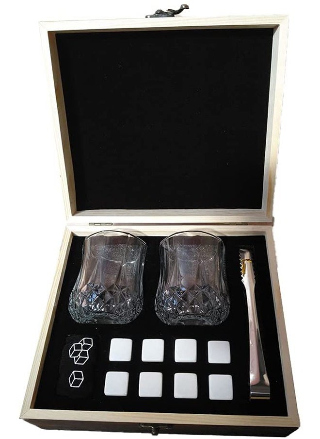 HomarKet - Whiskey Glass Gift Set for Men Dad - Whiskey Glass Set of 2 - Bourbon Whiskey Stones Wood Box Gift Set - Includes Crystal Whisky Glasses, Chilling Rocks, Slate Coasters for Scotch Wisky Burbon Gifts - Image 1