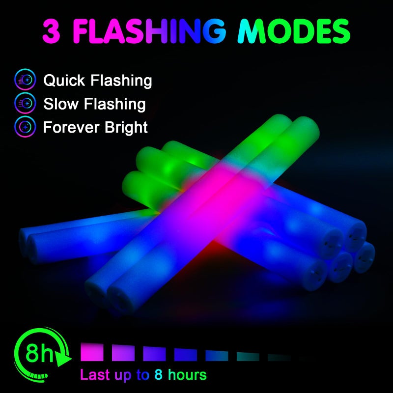 wellent 112 PCS Foam Glow Sticks, Foam Light Up Sticks Party Supplies with 3 Mode Colorful Flashing, Glow Sticks Bulk Party Pack, Led Foam Sticks for Birthday, Wedding, New Year, Carnival, Concert - Image 5