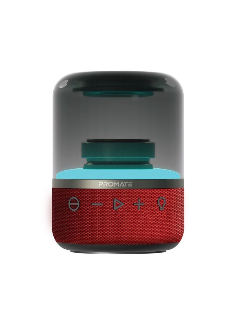 PROMATE - Promate Bluetooth Speaker with TWS, 360 HD Surround Sound, LED Show and Multiple Connectivity Options, Glitz Red - Image 1