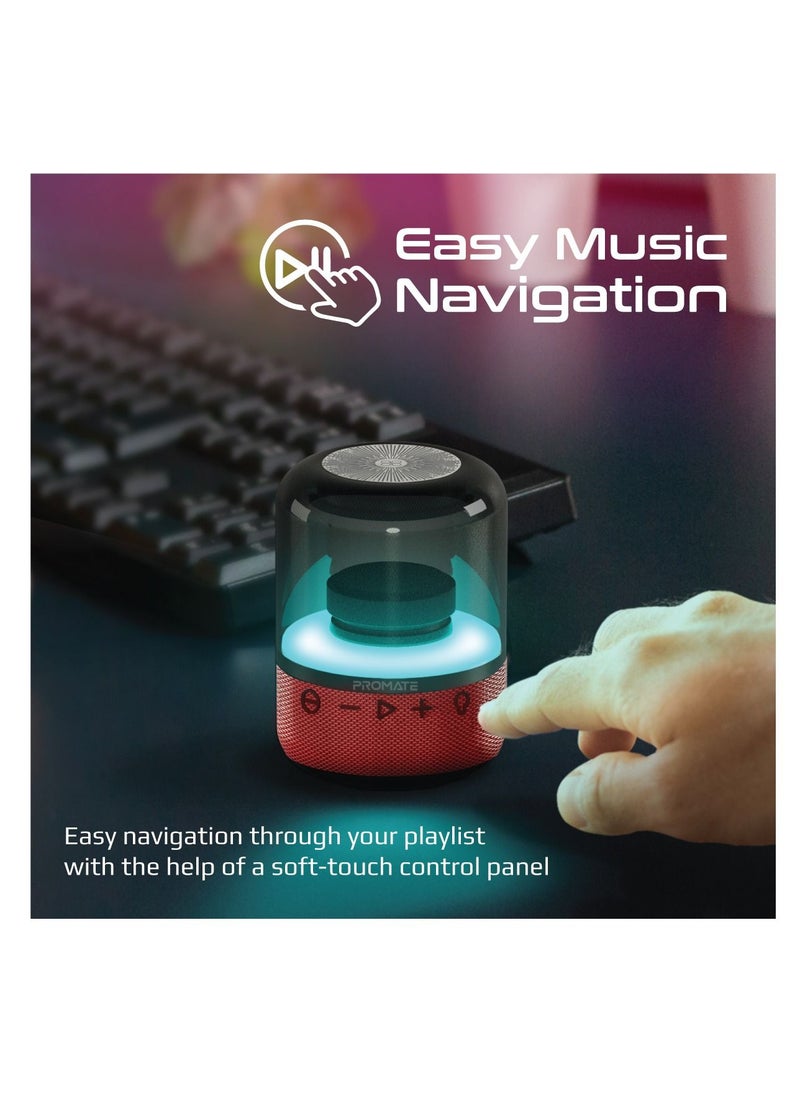 PROMATE - Promate Bluetooth Speaker with TWS, 360 HD Surround Sound, LED Show and Multiple Connectivity Options, Glitz Red - Image 1