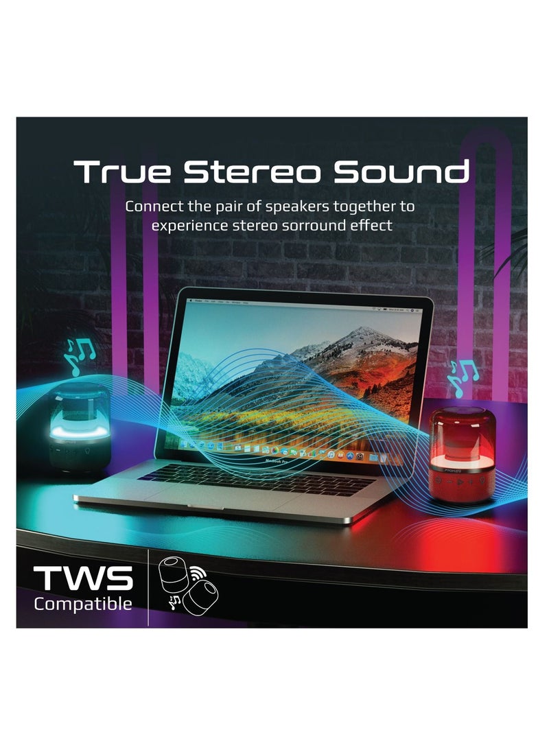 PROMATE - Promate Bluetooth Speaker with TWS, 360 HD Surround Sound, LED Show and Multiple Connectivity Options, Glitz Red - Image 1