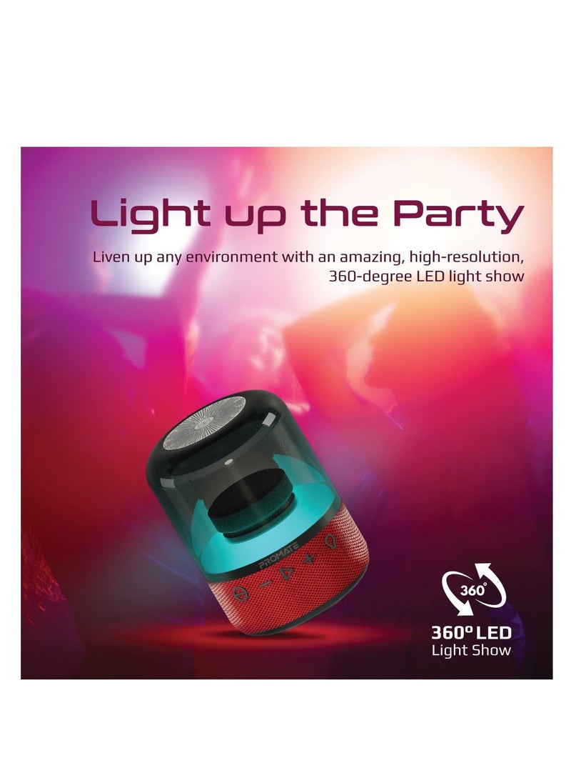 PROMATE - Promate Bluetooth Speaker with TWS, 360 HD Surround Sound, LED Show and Multiple Connectivity Options, Glitz Red - Image 1