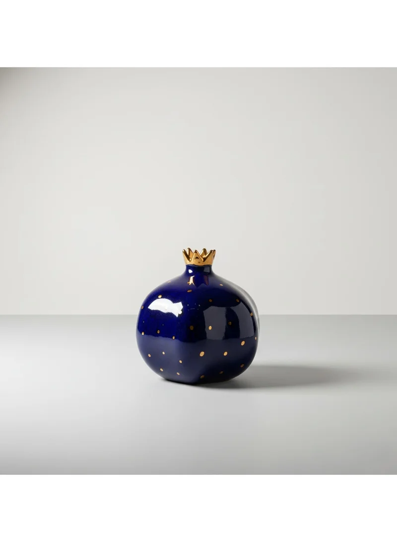 Tohfa Luxe Tohfa Luxe Pomegranate Ceramic Vase – Majestic Blue | Hand-Painted Gold Detailing | 13 × 12 cm | Decorative Vase or Centerpiece