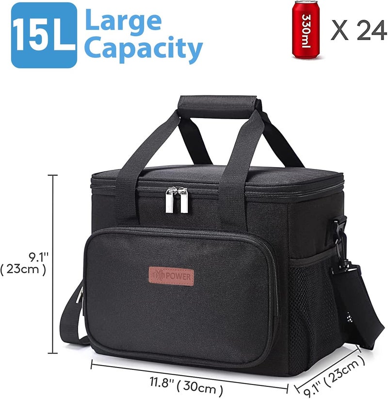 Insulated Lunch Bag, Size 30x23x23cm (15L), Leakproof insulated Lunch Box with Shoulder Strap, Warm/Cold Food Bag, Lunch Bag for Men Women School Office Work Travel Outdoor Picnic (Black) - Image 3