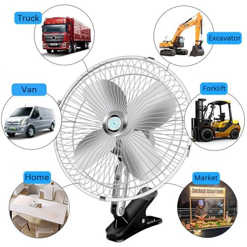 CYDZSW Car 12v Clip Fan,12 Volt DC 8 inch Large 360° Adjustment Metal Fans with Cigarette Lighter,90° Rotation Oscillating Clamp on Cooling Fan for Golf Cart,RV and Vehicles (8inch) - Image 5