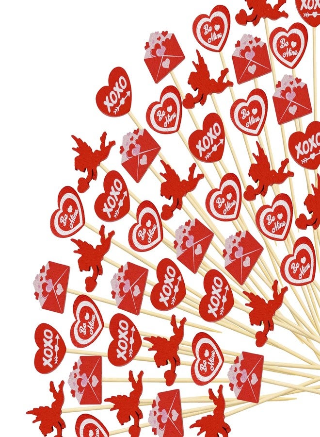 Augoog 200Pcs Heart Cocktail Picks,4.7" Cocktail Picks Love Heart Toothpicks for Appetizers Decorative Bridal Wedding Party Food Drinks Garnish Fruit Skewer Sticks,Style3 - Image 1