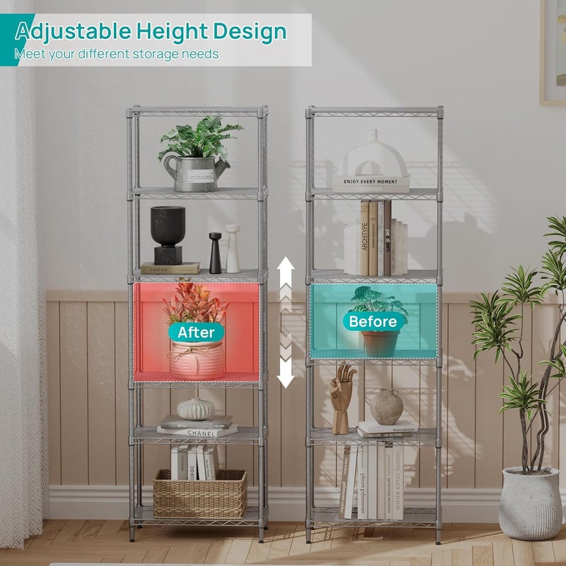 SINGAYE 6-Shelf Wire Shelving Unit, Adjustable Metal Shelves, Standing Shelf, 21.25" W X 11.41D X 69 "H (Silver) - Image 2