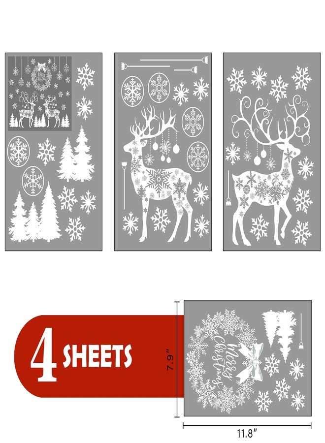 Mfault Merry Christmas Reindeer White Window Clings 4 Sheets, Xmas Tree Wreath Ornament Ball Snowflake Stickers Decals Decorations, Winter Holiday Home Kitchen Decor - Image 2