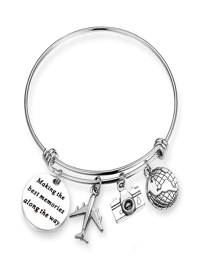 SEIRAA Travel Bracelet Wanderlust Jewelry Retirement Gift Stainless Steel Expandable Wire Bangle Adventure Lover Jewelry (memory bracelet) - Image 1