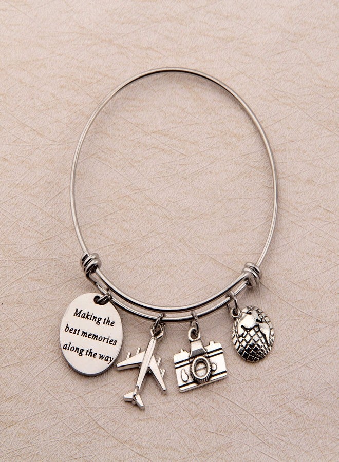 SEIRAA Travel Bracelet Wanderlust Jewelry Retirement Gift Stainless Steel Expandable Wire Bangle Adventure Lover Jewelry (memory bracelet) - Image 2