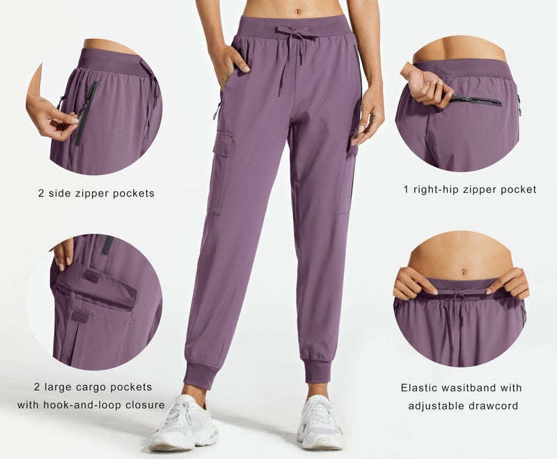 Libin Women's Cargo Joggers Lightweight Quick Dry Hiking Pants Athletic Lounge Casual Travel, Vintage Purple M - Image 2