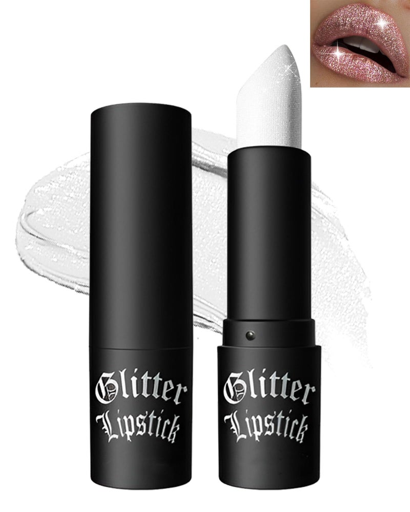 LYSdefeu White Diamond Glitter Matte Lipstick, Gothic Shiny Lip Gloss, Sparkling High Pigment Longlasting Waterproof Smudgeproof Non-Stick Lipstick, Shimmer Lip Blam for Stage,Cosplay, Party Makeup-01 - Image 1