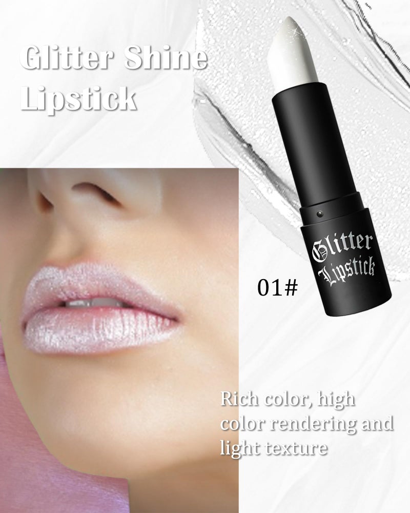 LYSdefeu White Diamond Glitter Matte Lipstick, Gothic Shiny Lip Gloss, Sparkling High Pigment Longlasting Waterproof Smudgeproof Non-Stick Lipstick, Shimmer Lip Blam for Stage,Cosplay, Party Makeup-01 - Image 2