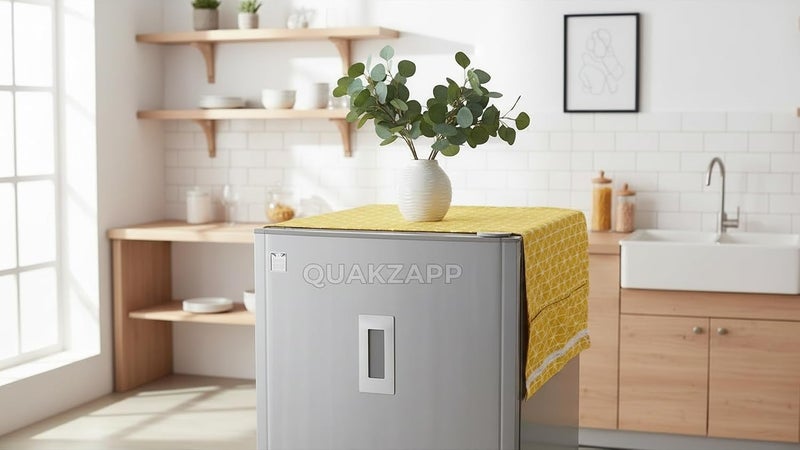 Quakzapp غطاء الثلاجة قماش قطني بحري غطاء مضاد للغبار منشفة الثلاجة غطاء الغبار الفريزر الثلاجة أغراض المكتب غسالة أكياس تخزين منظمة (130 × 55 سم) (أصفر) - Image 1