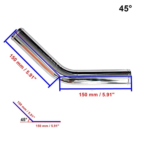 AotoKoop Aluminum Pipe L 11.81" (300mm), OD 4" (102mm) Universal 45 Degree Elbow Aluminum Piping Tube Intercooler Pipe Polished Air Intake Tube, for Direct Replacement of Engine Bay Pipes - Image 2