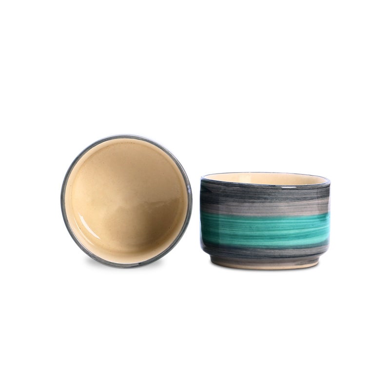 Caffeine Ceramic Stonewear Handmade Sea Green Dip and Sauce (Set of 2, 50 ml) (Microwave & Dishwasher Safe) - Image 1