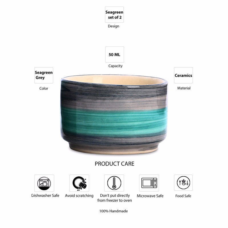 Caffeine Ceramic Stonewear Handmade Sea Green Dip and Sauce (Set of 2, 50 ml) (Microwave & Dishwasher Safe) - Image 4