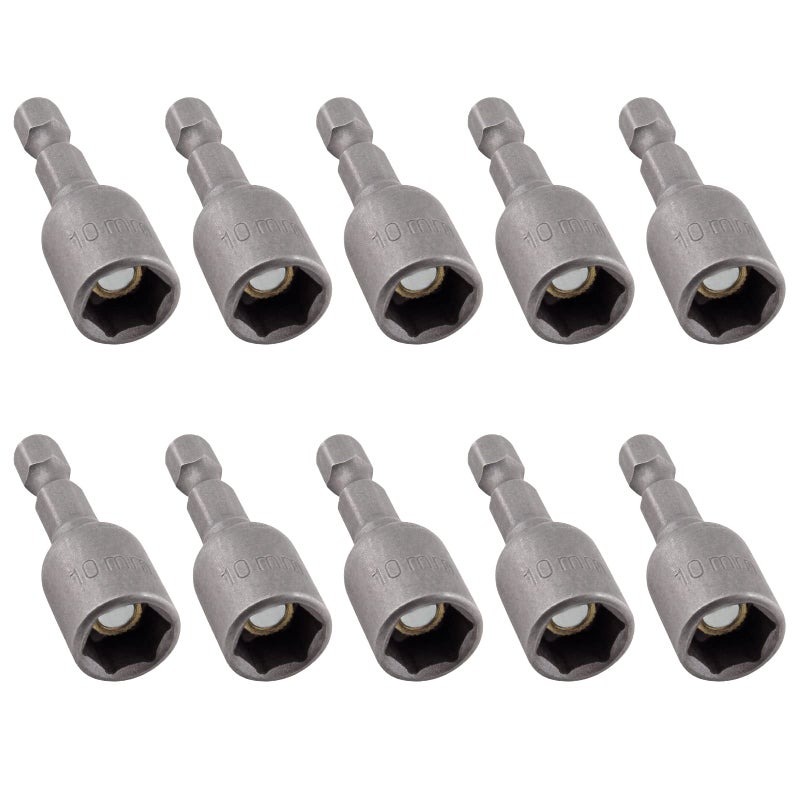 LDEXIN 10 Pcs QuickChange Power Nut Driver Set 38 10mm Hex Shank Magnetic Power Nut Setter Driver Bits