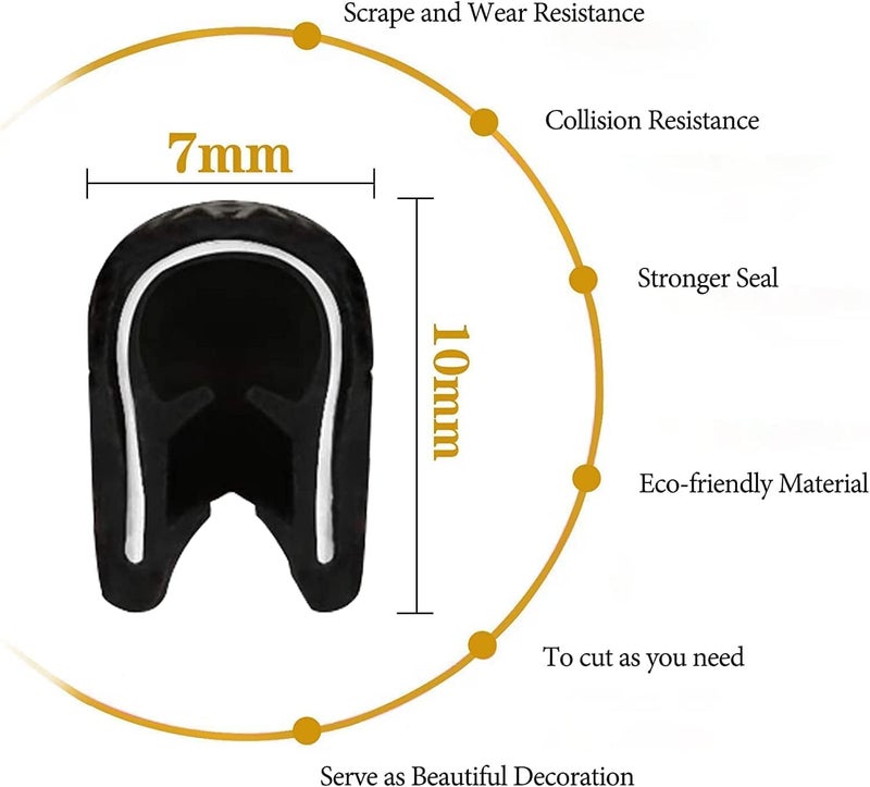 LandVK Heavy Duty Car Door Edge Protector Guard U Shape, Anti-Scratch, Anti-Collison, Rubber, Black, 5m, Pack of 1 - Image 3