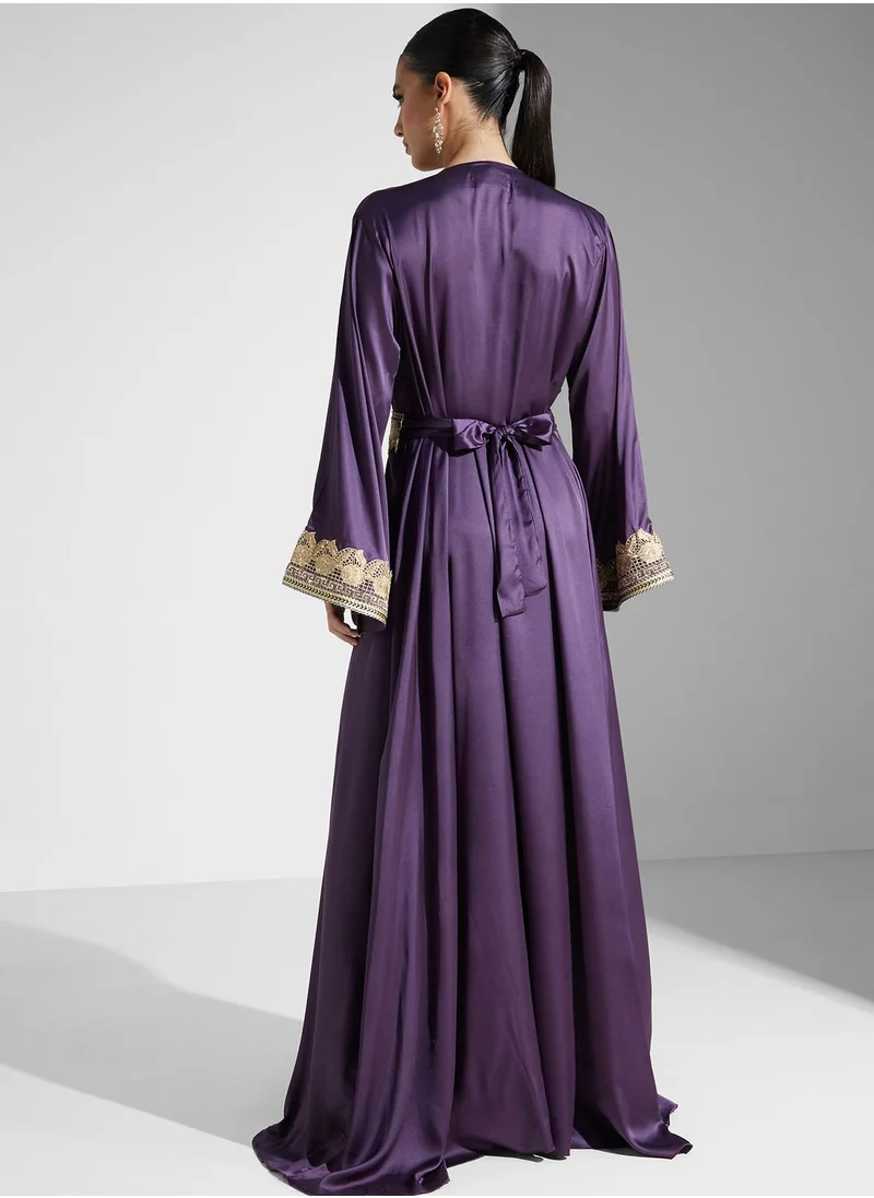 hayas closet Lace Detail Moroccan Belted Jalabiya