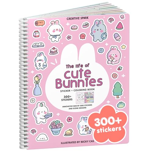 CUPKIN Life of Cute Bunnies 300 Kids Sticker Book by Cupkin Toddler Airplane Travel Coloring and Sticker Book Easter Basket Stuffer 8 Coloring Pages 8 Side by Side Scenes for Childrens of 28 Years - Image 1