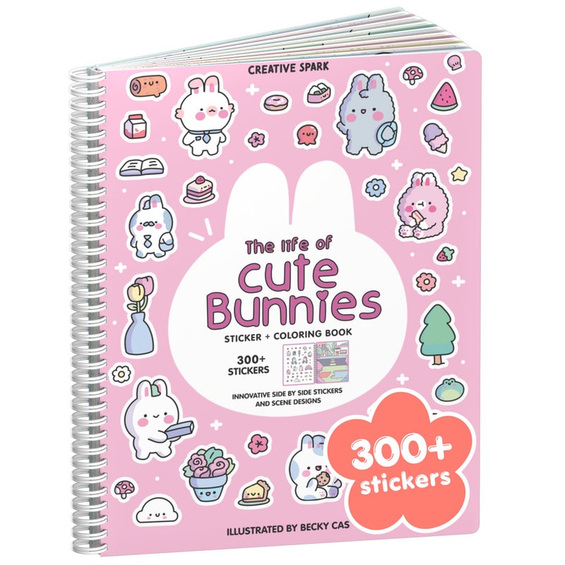 CUPKIN Life of Cute Bunnies 300 Kids Sticker Book by Cupkin Toddler Airplane Travel Coloring and Sticker Book Easter Basket Stuffer 8 Coloring Pages 8 Side by Side Scenes for Childrens of 28 Years - Image 2