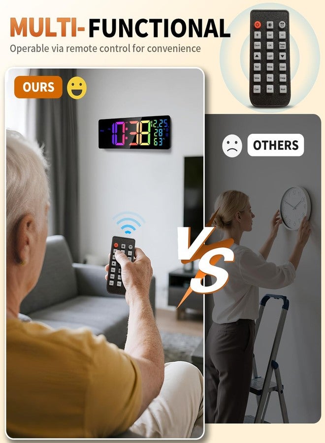 ساعة حائط رقمية كبيرة من GLOKUUCA مقاس 17.2 بوصة، مزودة بمؤقت تنازلي، ومنبه، وشاشة LED كبيرة، و11 لون RGB، ومؤشر لدرجة الحرارة، مناسبة لغرفة المعيشة، والفصل الدراسي، والمكتب، وهدية عيد الميلاد، وهدية عيد ميلاد للأم أو الأب (مستطيلة). - Image 3