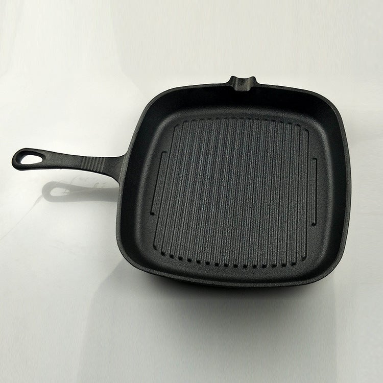 Torres Cast Iron Striped Steak Pan Cast Iron Frying Pan Western Restaurant Frying Fish Grilled Shrimp Grilled Pork Chop Special Pot(22 wooden steak pot) - Image 5