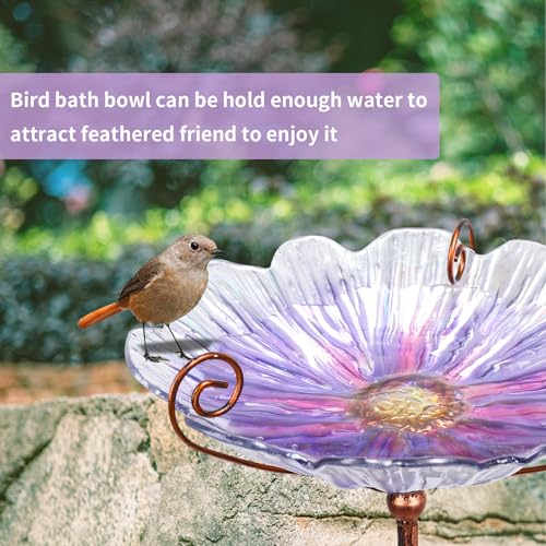 MUMTOP 31 Inch Height Glass Birdbath Birdfeeder with Metal Stake Garden Yard Outdoor Purple - Image 3