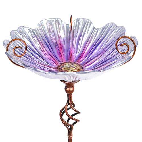MUMTOP 31 Inch Height Glass Birdbath Birdfeeder with Metal Stake Garden Yard Outdoor Purple - Image 1