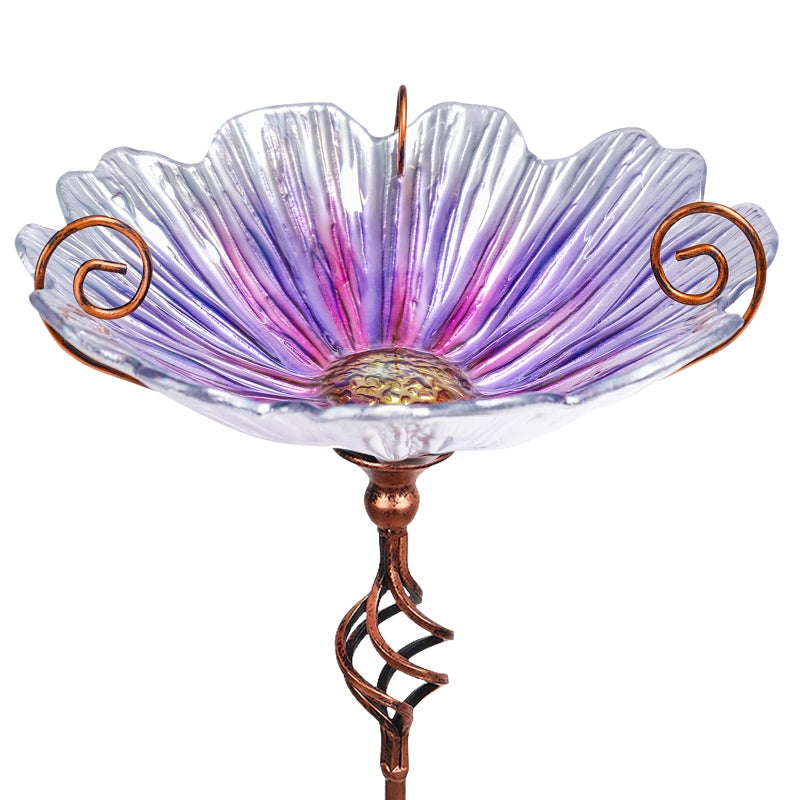 MUMTOP 31 Inch Height Glass Birdbath Birdfeeder with Metal Stake Garden Yard Outdoor Purple - Image 2