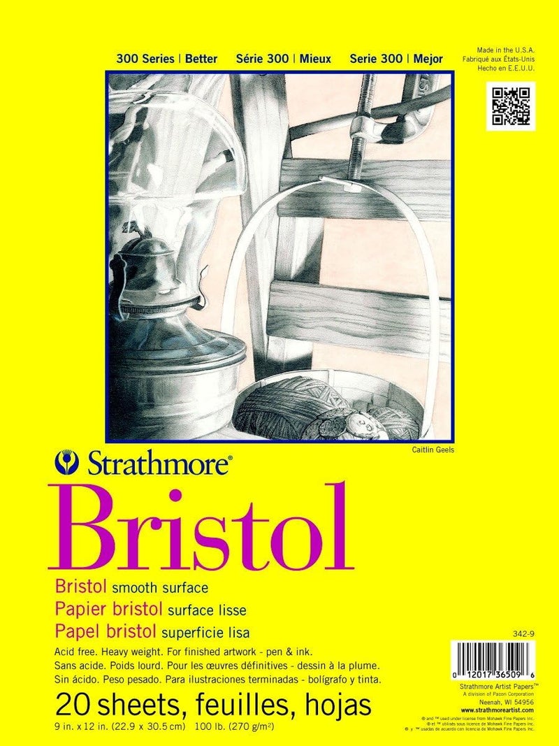 Strathmore Bristol Smooth Surface Paper Pad - 9 x 12 inches, 20 Sheets, 100 lb. Weight - Image 1