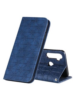 HuHa Case Cover For Realme 5 / C3 / 6i Lucky Flowers Embossing Pattern Magnetic Horizontal Flip Leather Case with Holder & Card Slots Dark Blue 