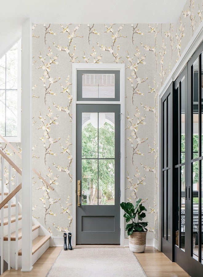 Guvana Peel and Stick Wallpaper Floral Contact Paper Modern Removable Waterproof Wall Paper for Bathroom Bedroom Laundry Room Decor Vintage Grey Yellow Flower Farmhouse Wallpaper Vinyl Roll 17.3×394" - Image 4