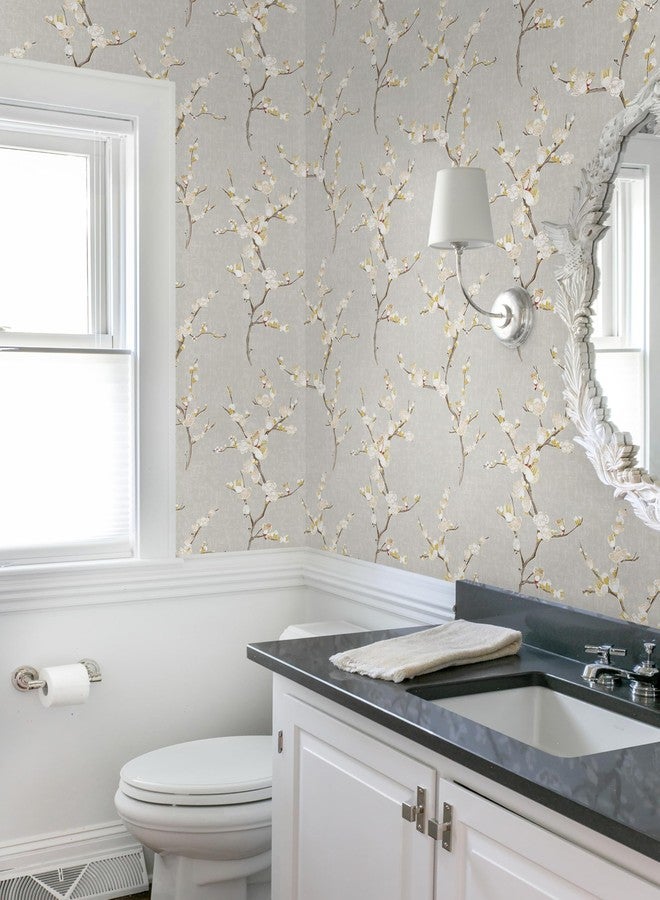 Guvana Peel and Stick Wallpaper Floral Contact Paper Modern Removable Waterproof Wall Paper for Bathroom Bedroom Laundry Room Decor Vintage Grey Yellow Flower Farmhouse Wallpaper Vinyl Roll 17.3×394" - Image 3