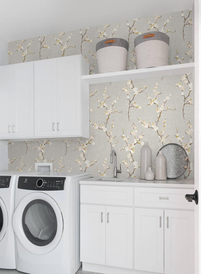 Guvana Peel and Stick Wallpaper Floral Contact Paper Modern Removable Waterproof Wall Paper for Bathroom Bedroom Laundry Room Decor Vintage Grey Yellow Flower Farmhouse Wallpaper Vinyl Roll 17.3×394" - Image 5