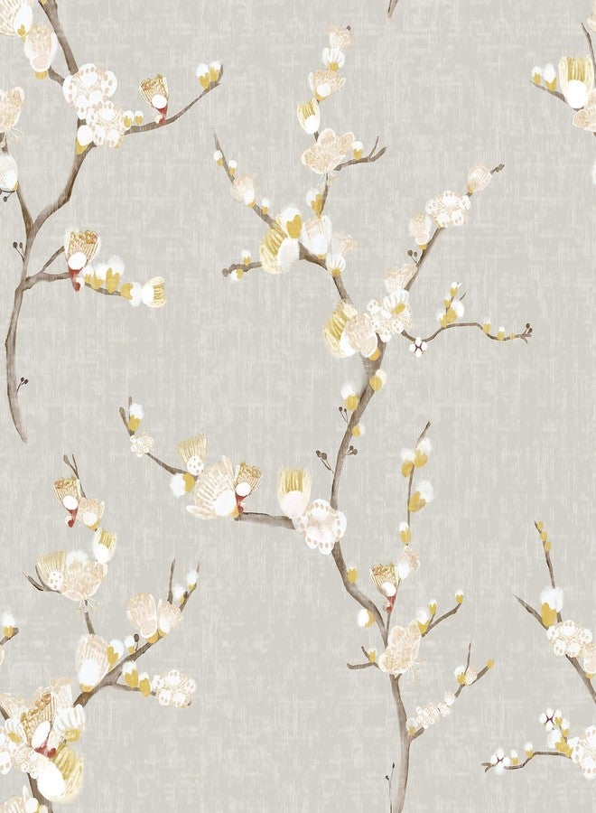 Guvana Peel and Stick Wallpaper Floral Contact Paper Modern Removable Waterproof Wall Paper for Bathroom Bedroom Laundry Room Decor Vintage Grey Yellow Flower Farmhouse Wallpaper Vinyl Roll 17.3×394" - Image 1