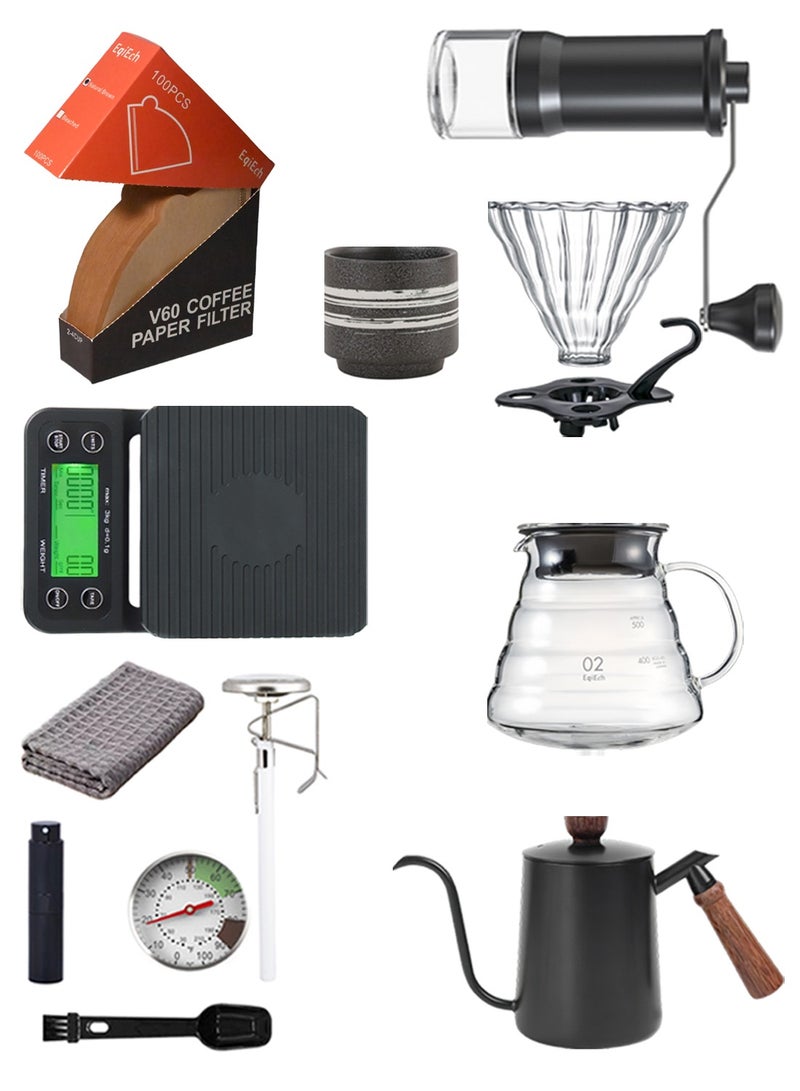 ايكي ايك مجموعة ماكينة صنع القهوة V60، مكونة من 11 قطعة، مجموعة ماكينة صنع القهوة بالتنقيط، مناسبة لـ 1-4 أكواب - Image 1