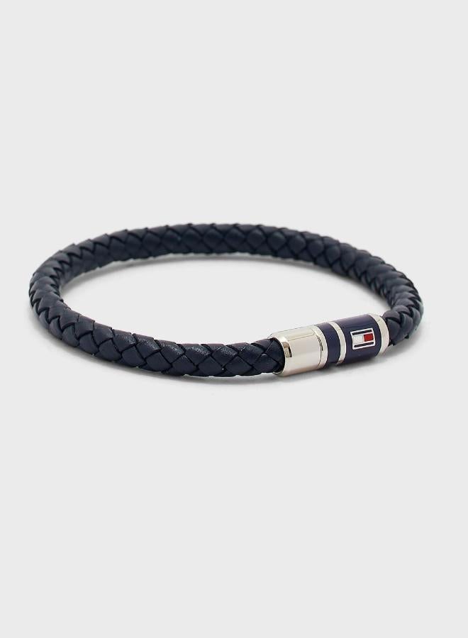 TOMMY HILFIGER Mens Braided Leather Bracelet Blue - 2790294 - Image 1